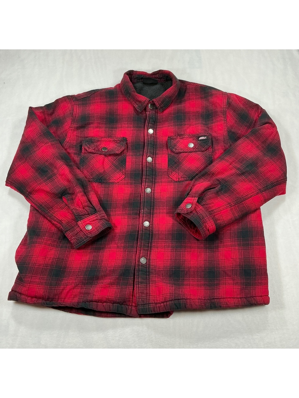 Dickies Men's 2XL Red Black Plaid Sherpa-Lined Flannel Shirt Jacket - Casual, FJ